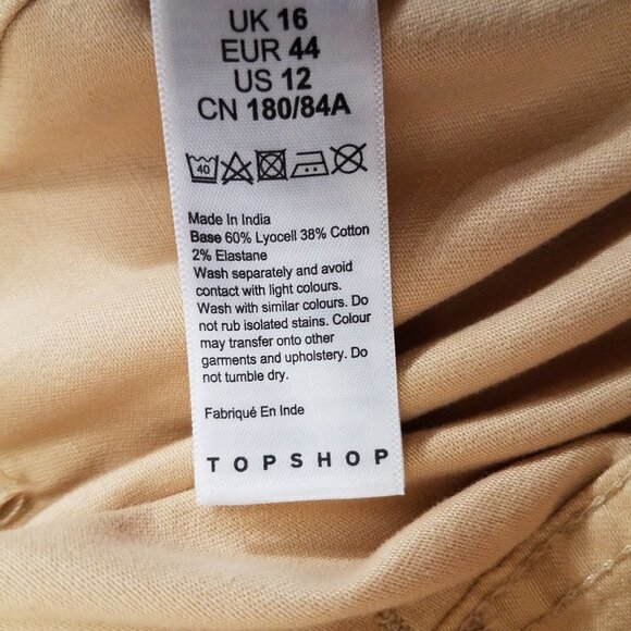 NEW TOPSHOP 12 Rory Paperbag Waist Utility Trousers Cuffed Crop Pants in Beige - Picture 13 of 13